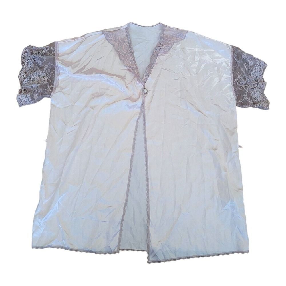 Vintage Colesce Couture Lingerie Silky Pink Robe Floral Sexy Lace Plus SZ 2XL